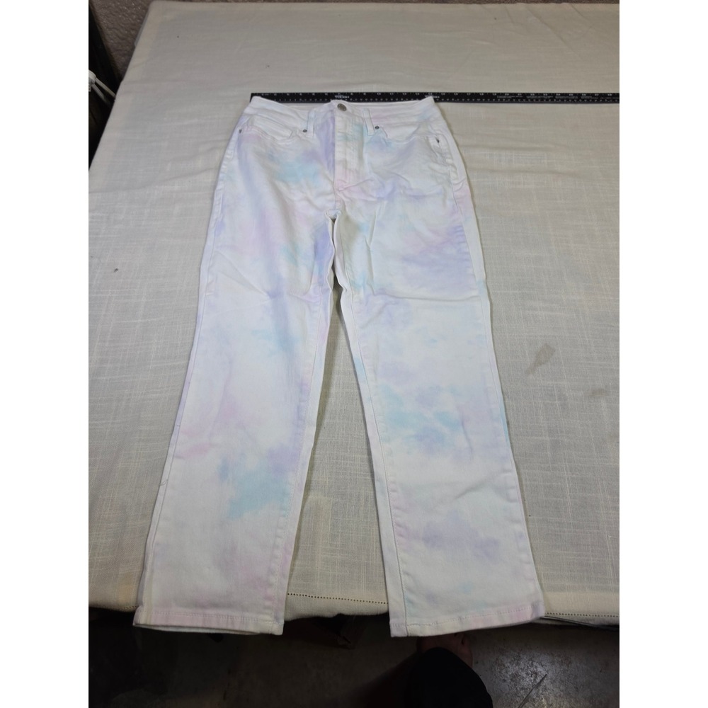 Time and Tru Womens High Rise Straight Leg Tie Dye Jeans White Pastel Size 10